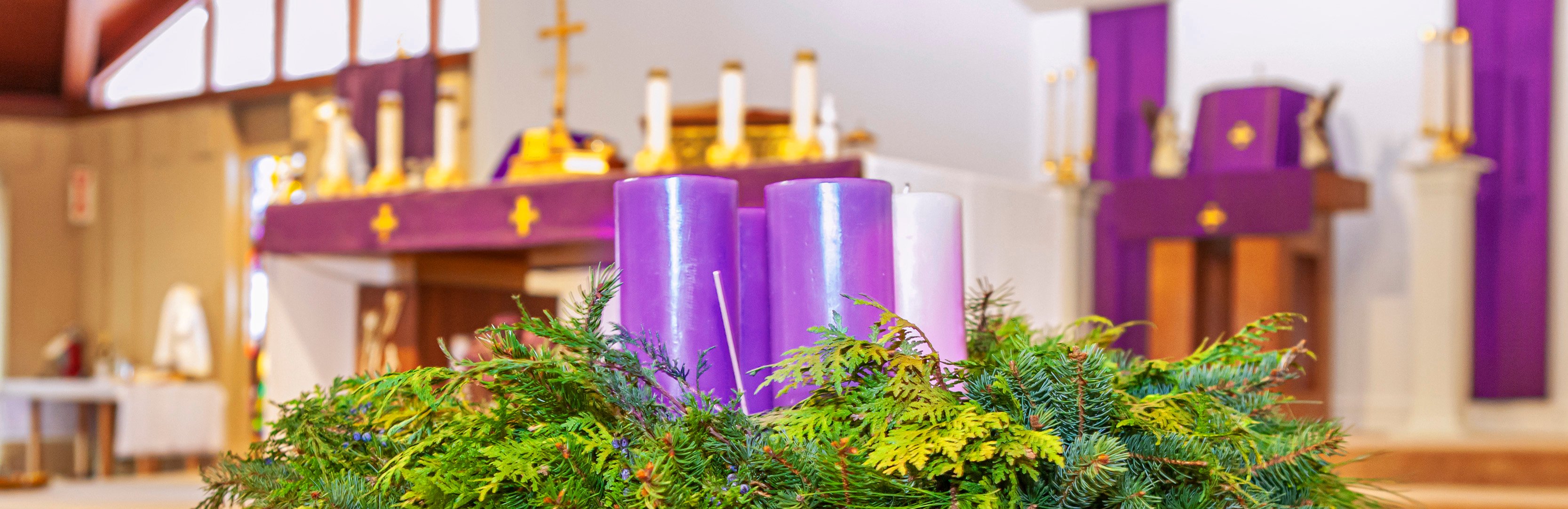 Advent Wreath in front of Sanctuary