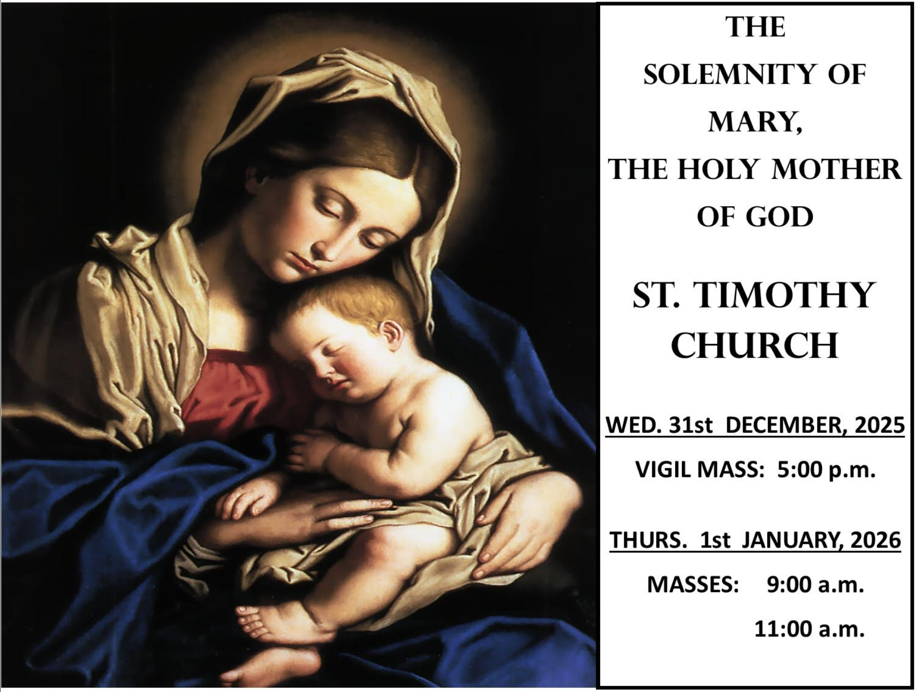 Mary Mother of God Schedule 2026