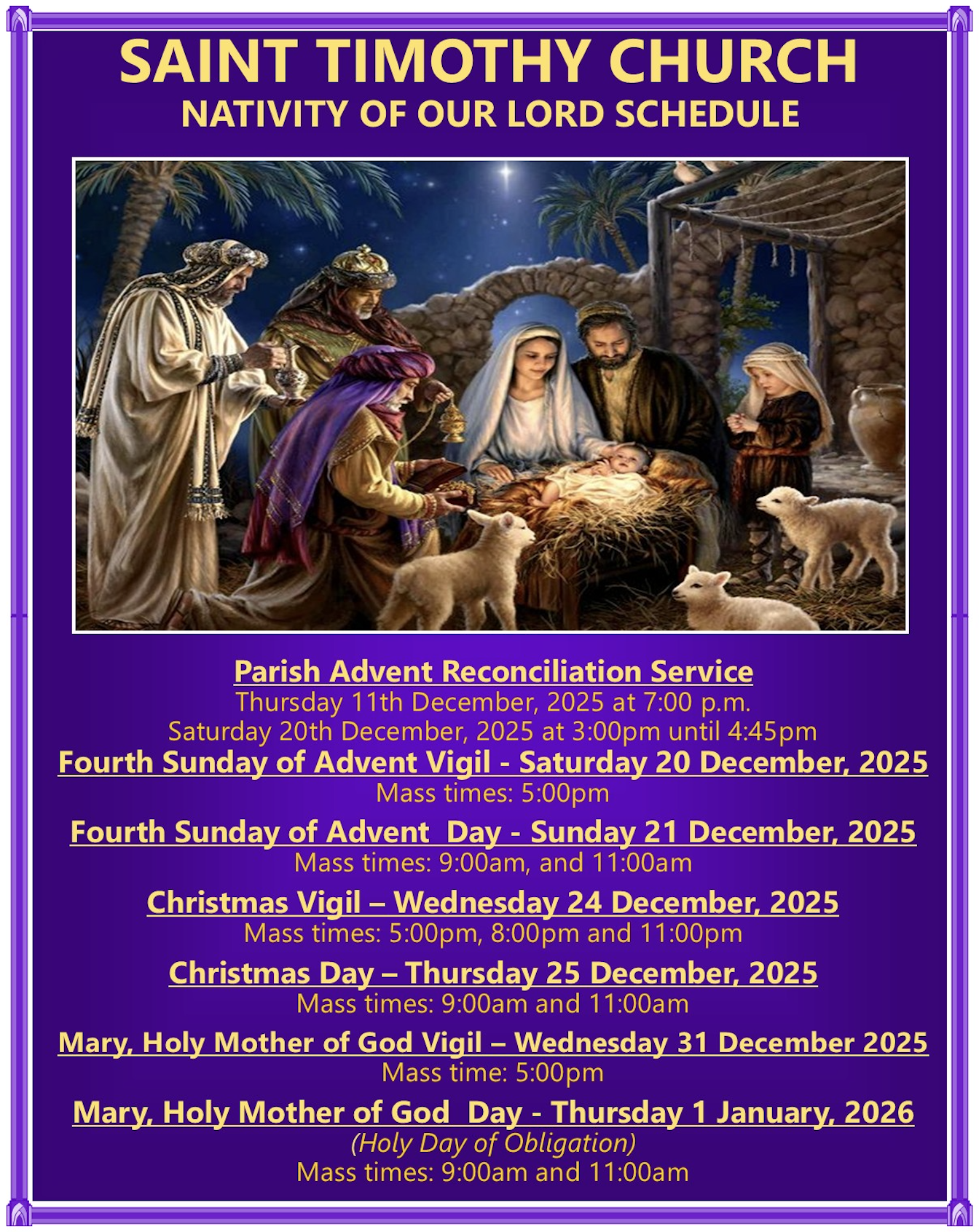 Nativity Schedule 2025