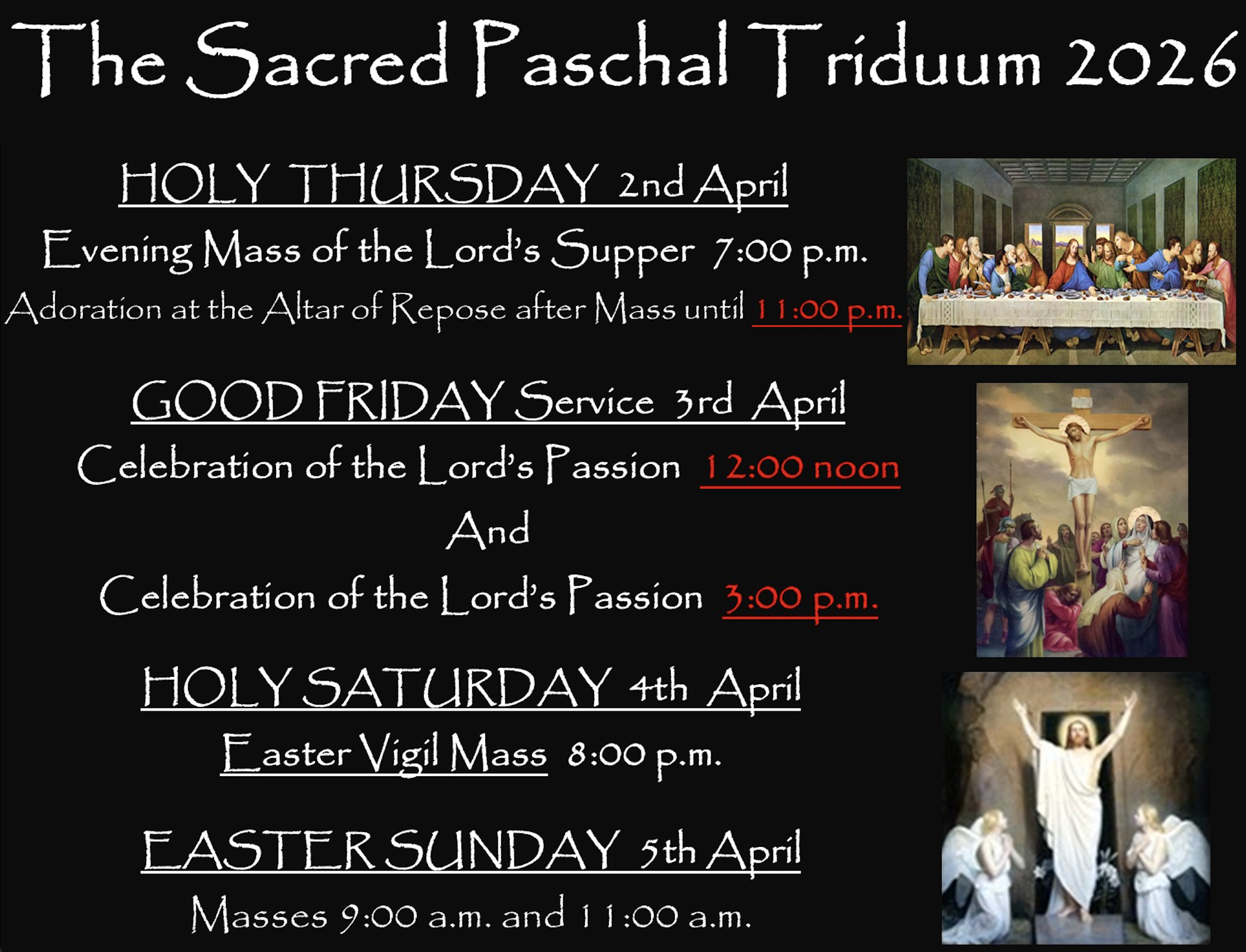 Easter Triduum schedule for 2026