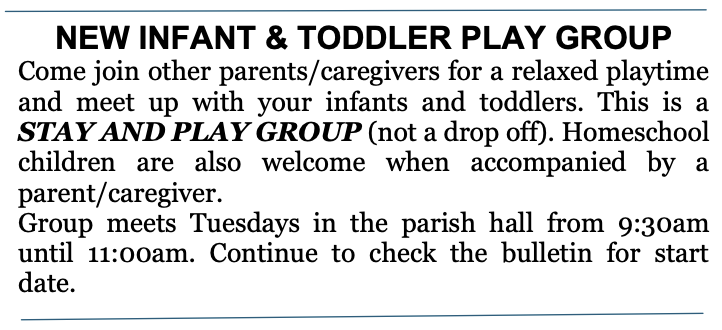Infant and Toddler Play Group ad