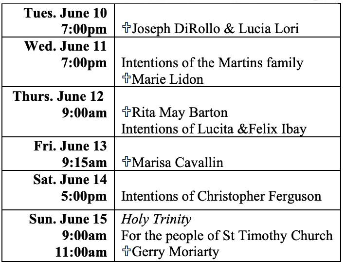 Mass Intentions June 10-15