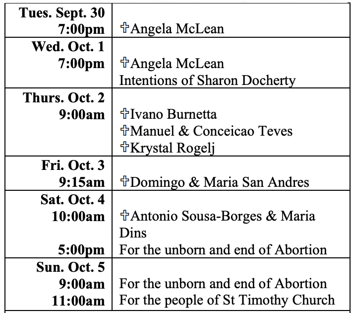 Intentions Sept 30-Oct 5