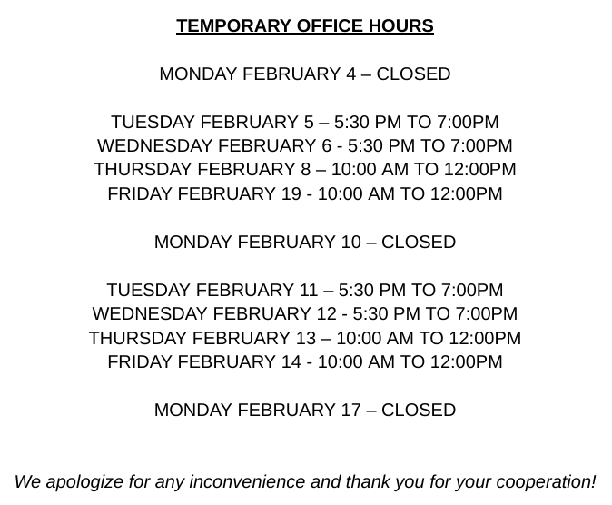 Temp Office Hours Feb2025