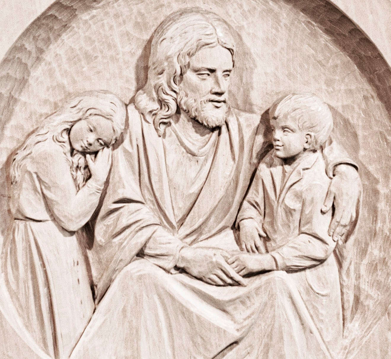 plaque of Jesus with little children