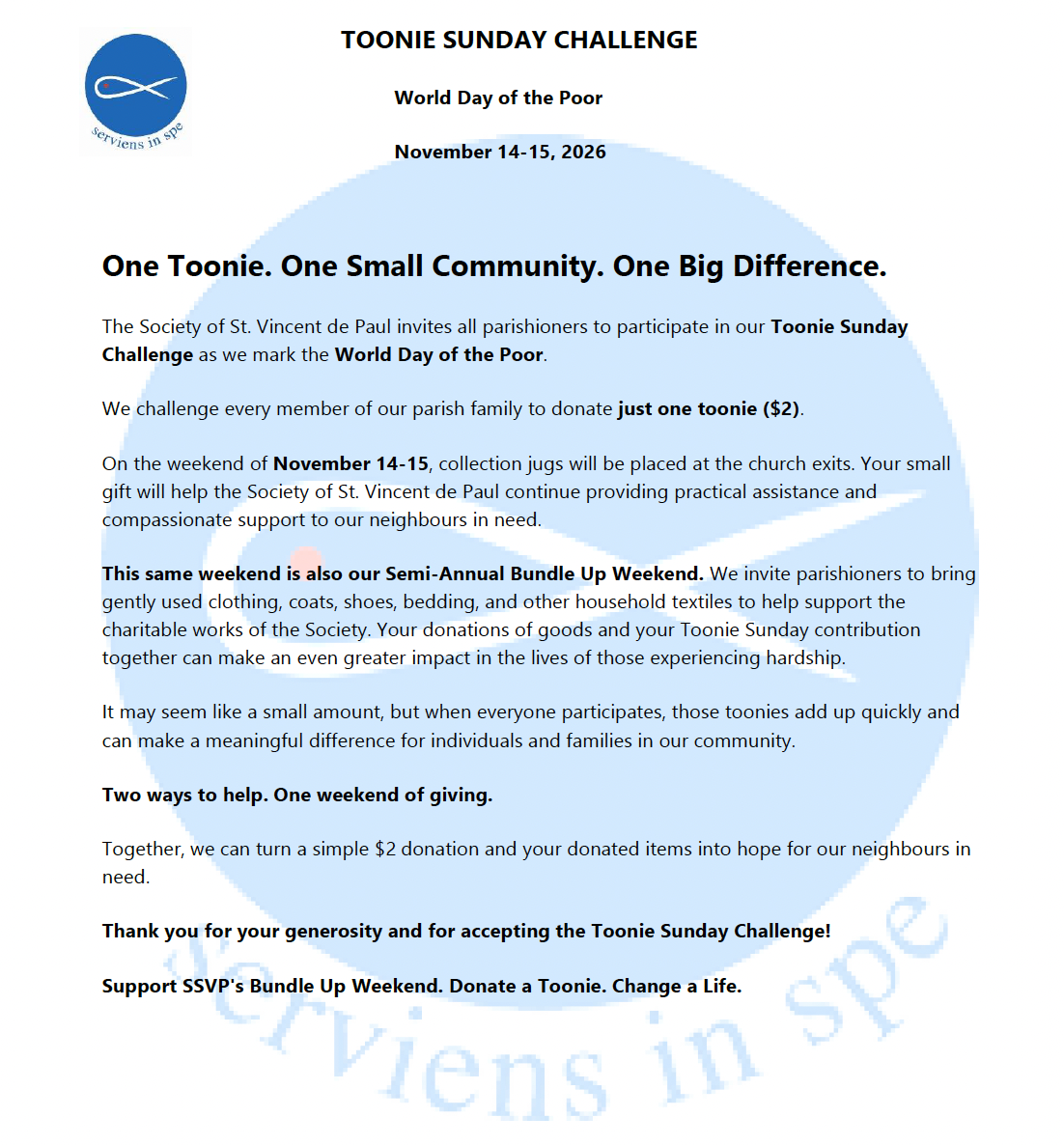 Toonie Sunday Challenge 2026