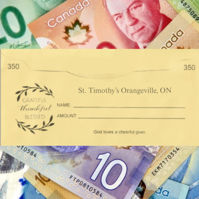 Canadian money with church envelope
